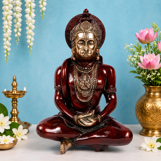 ब्रसाउरा™ शुद्ध पीतल हनुमान मूर्ति - संकट मोचन, 12 इंच ऊँची और वज़न 4.8 किलोग्राम | धार्मिक सजावट