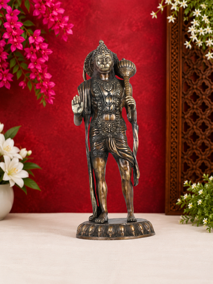 Brassaura® Hanuman Standing Idol with Antique Copper Gold Finish | Pure Superfine Brass Handcrafted Murti | Brass Statue for Home Temple, Pooja Room | Height 23 Inches | Weight 12.5 Kgs