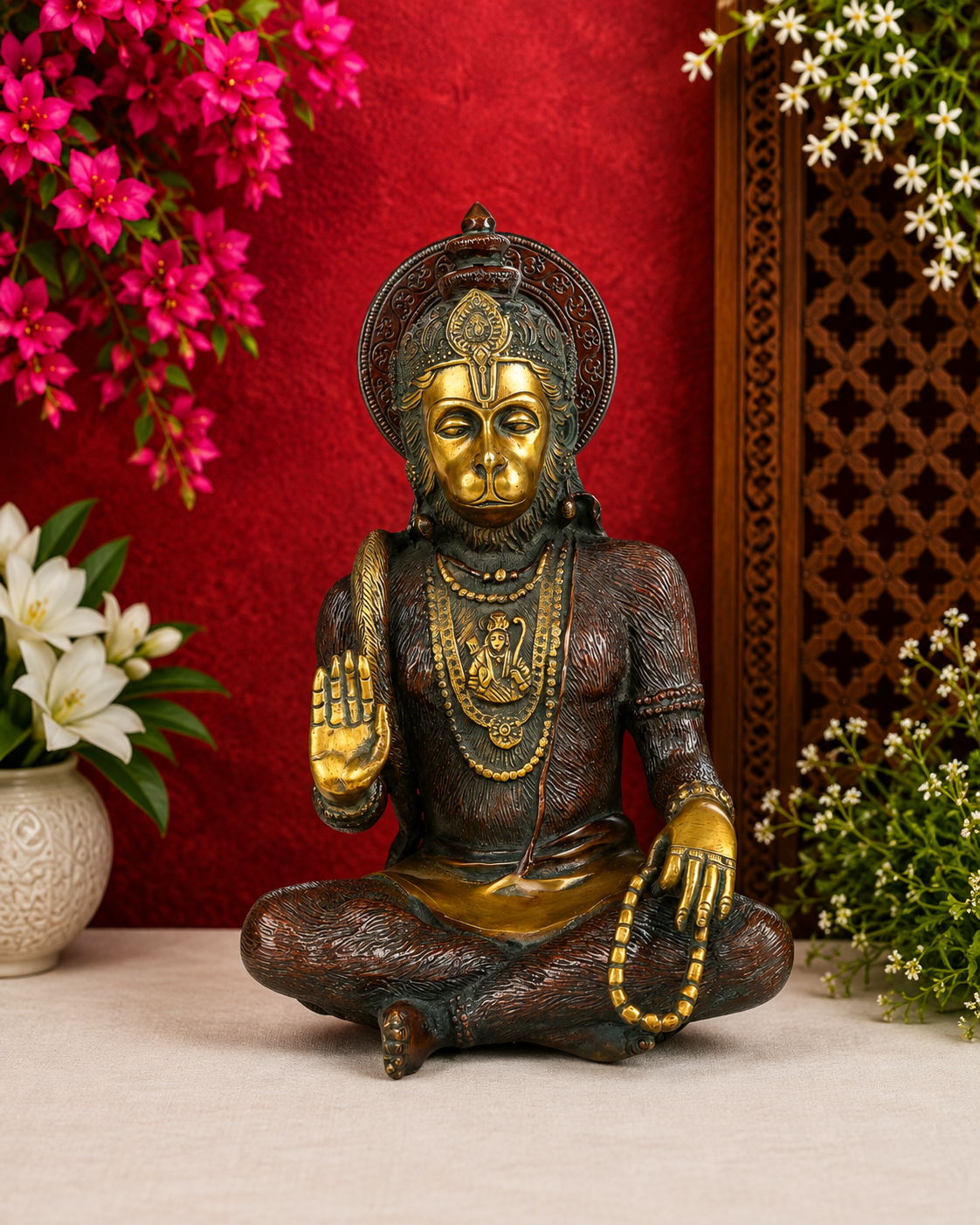 Brassaura™ डिवाइन ब्रास हनुमान प्रतिमा – ऊँचाई 12 इंच और वज़न 4.8 किलोग्राम | क्लासिक सज्जा