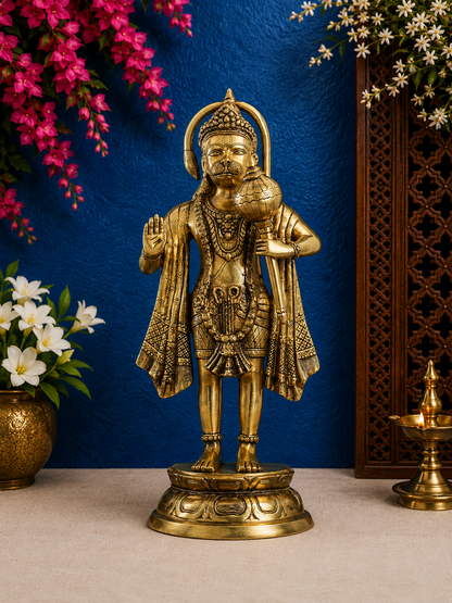 Brassaura™ ब्रास आशीर्वाद मुद्रा हनुमान प्रतिमा, ऊँचाई 26 इंच और वज़न 13.5 किलोग्राम | मंदिर की सजावट