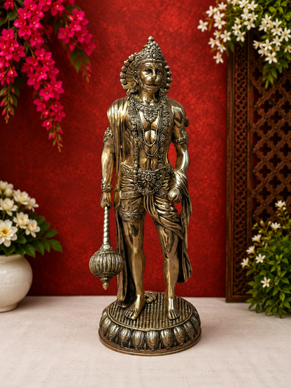 ब्रैसोरा™ अति सुंदर पीतल हनुमान प्रतिमा - ऊंचाई 23 इंच और वज़न 13 किलोग्राम | मंदिर की सजावट