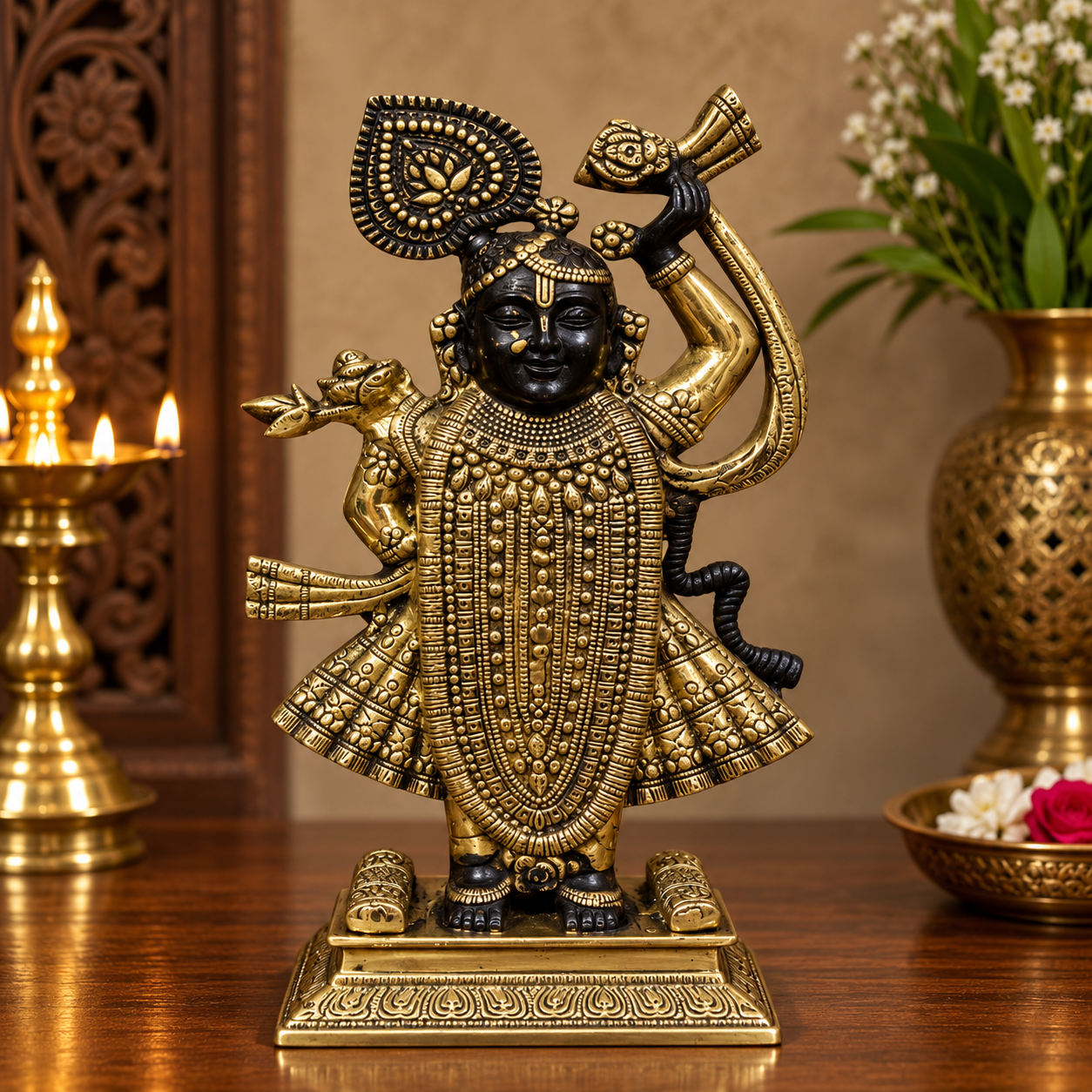 Brassaura® Brass Dancing Krishna Idol | Premium Handcrafted Brass Murti for Home Temple, Pooja Room, Living Room, Spiritual Décor & Luxury Gifting | Height 17 Inches | Weight 8.5 Kg