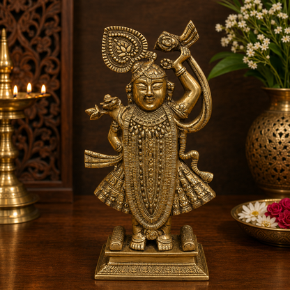 Brassaura® Brass Classic Standing Krishna Idol | Premium Handcrafted Brass Murti for Home Temple, Pooja Room, Living Room, Spiritual Décor & Luxury Gifting | Height 17 Inches | Weight 8 Kg