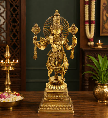Brassaura® Chola Style Lord Krishna Brass Idol | Handcrafted Brass Krishna Playing Flute Statue for Home Temple, Pooja Room & Luxury Décor | Height 24 Inches | Weight 14 Kg