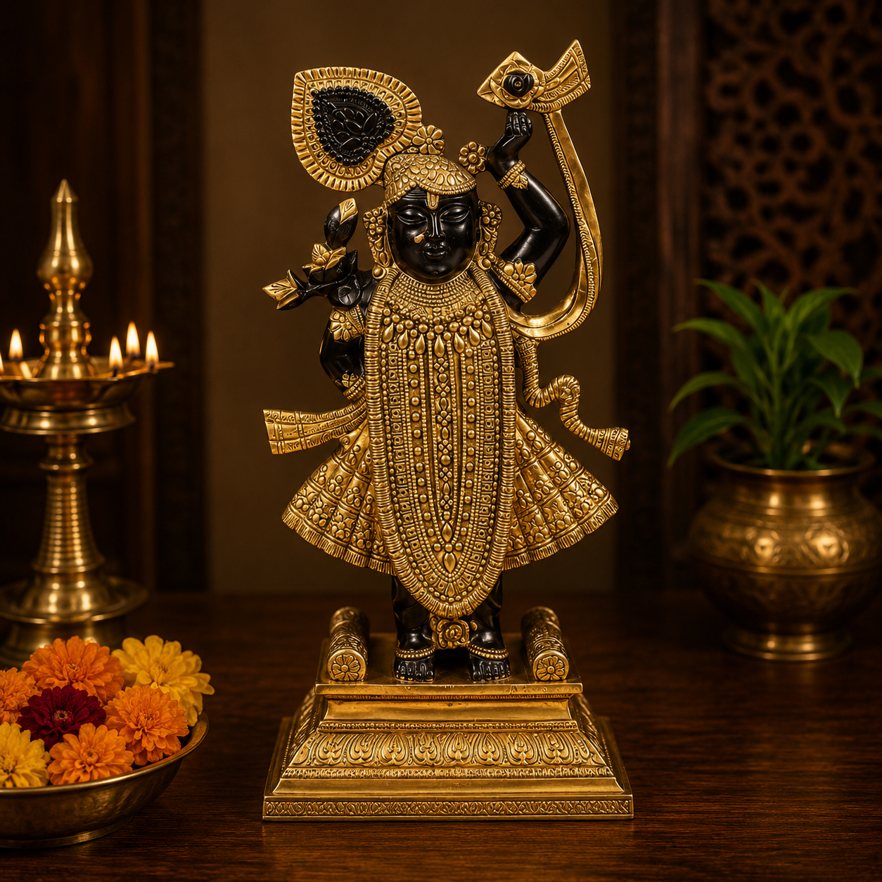 Brassaura® Brass Lord Balaji (Tirupati Venkateswara) Idol with Dual Tone Black & Gold Finish | Handcrafted Vishnu Statue for Home Temple, Pooja Room & Spiritual Décor | Height 18.3 Inches | Weight 8.5 Kgs