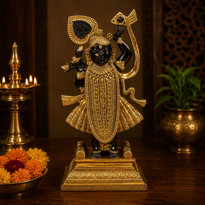 Brassaura® Brass Lord Balaji (Tirupati Venkateswara) Idol with Dual Tone Black & Gold Finish | Handcrafted Vishnu Statue for Home Temple, Pooja Room & Spiritual Décor | Height 18.3 Inches | Weight 8.5 Kgs