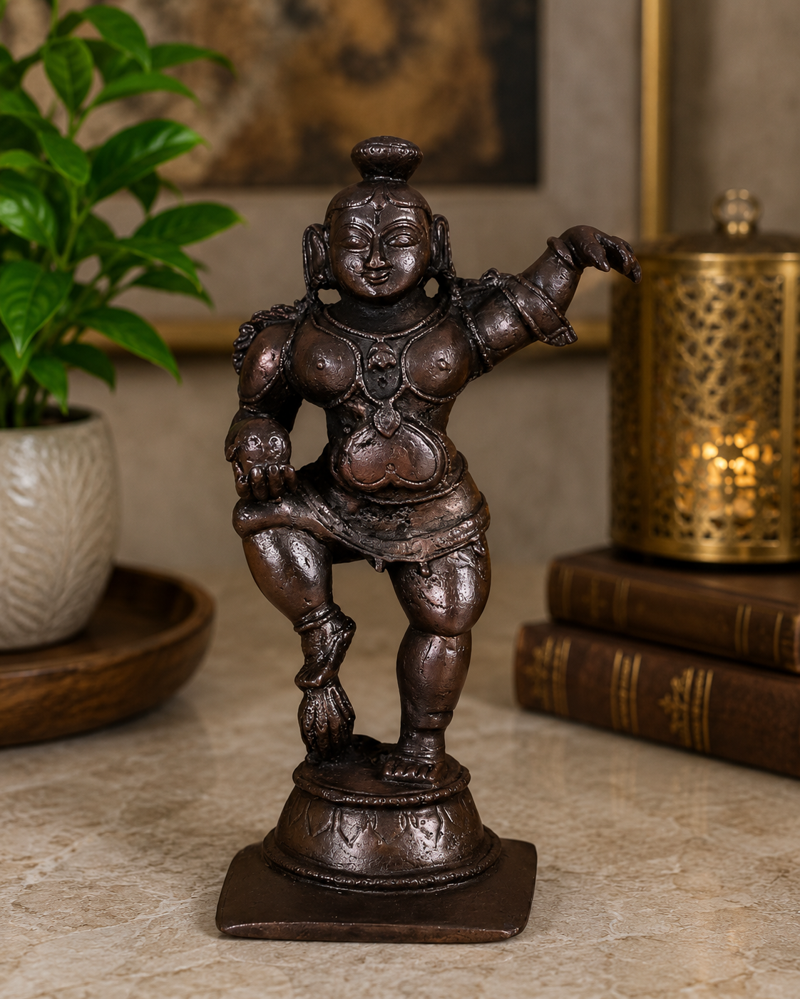 Brassaura® Bala Krishna Dancing Idol with Antique Brown Finish | Pure Copper Handcrafted Murti | Copper Statue for Home Temple, Pooja Room | Height 3.75 Inches | Weight 0.248 Kgs