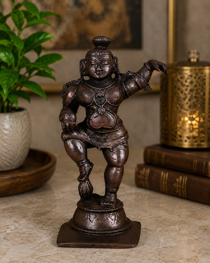 Brassaura® Bala Krishna Dancing Idol with Antique Brown Finish | Pure Copper Handcrafted Murti | Copper Statue for Home Temple, Pooja Room | Height 3.75 Inches | Weight 0.248 Kgs