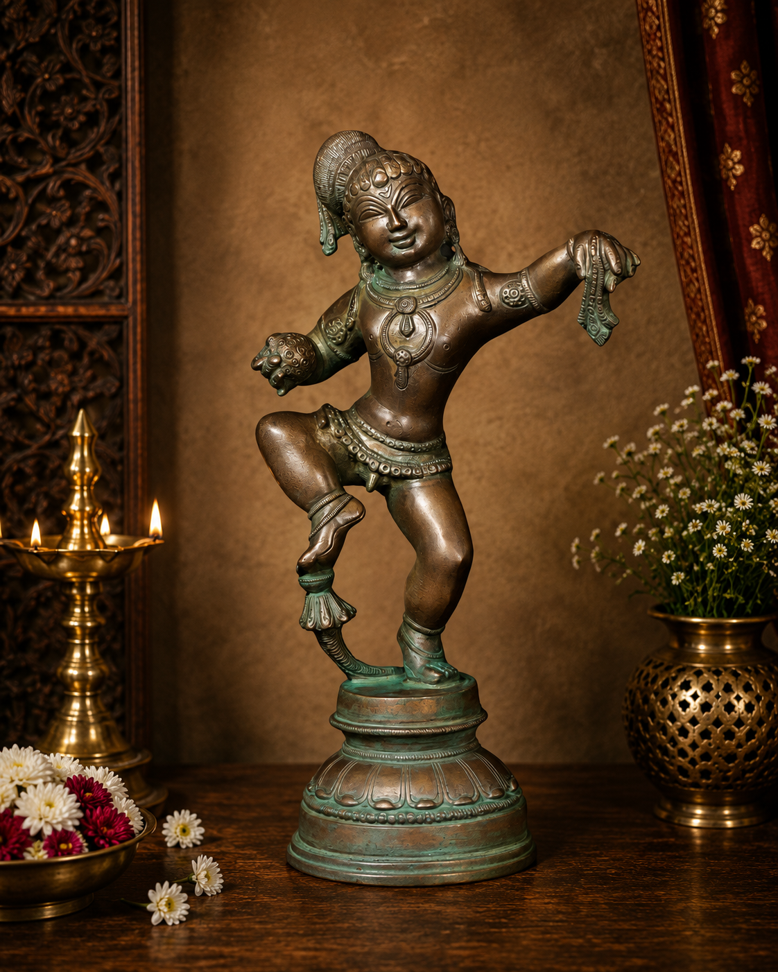 Brassaura® Dancing Baby Krishna Brass Idol | Pure Brass Handcrafted Bal Krishna Murti | Laddu Gopal Statue for Home Temple, Living Room & Spiritual Décor | Height 11 Inches | Weight 3.3 Kgs
