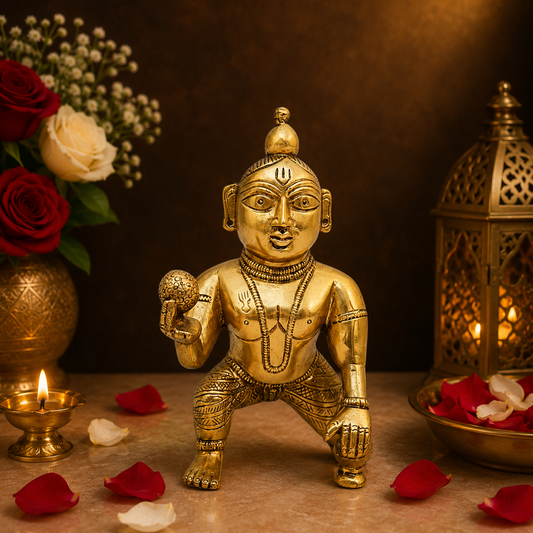 Brassaura® Bal Gopal Crawling Idol with Polished Finish | Pure Superfine Brass Handcrafted Murti | Brass Statue for Home Temple, Pooja Room, Spiritual Décor & Luxury Gifting | Height 6.5 Inches | Weight 0.95 Kg