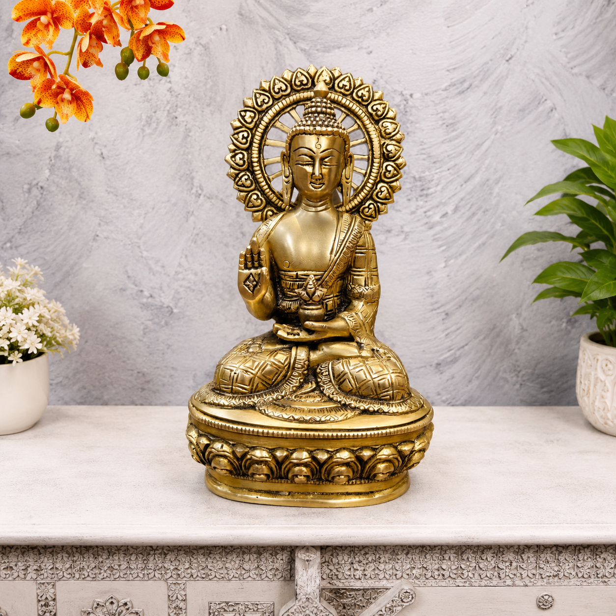 ब्रासोरा® वृंदावन वेणुगोपाल कृष्ण पीतल की प्रतिमा मोर के साथ | एंटीक नीला और सुनहरा रंग | ऊँचाई 20 इंच