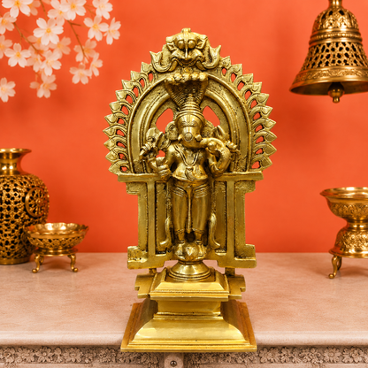 Brassaura® Brass Standing Ganesha Statue | Lord Ganpati Idol Under Sacred Arch | Handcrafted Brass Murti for Home Temple, Pooja Room & Spiritual Décor | 11 Inches | 3 Kg