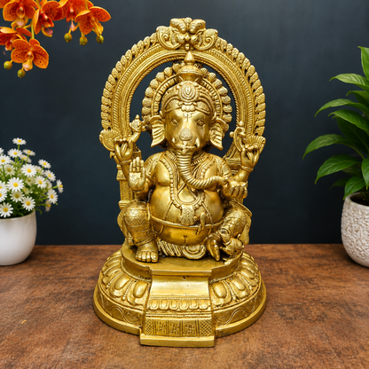 Brassaura® Brass Lord Ganesha Statue | Ganpati Bappa Murti for Home Temple, Pooja Room & Spiritual Décor | Handcrafted Brass Idol | 11 Inches | 5.5 Kg
