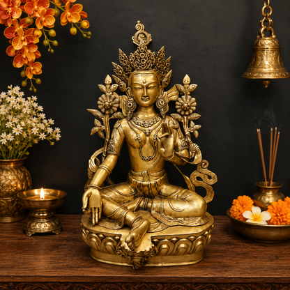 Brassaura® Brass White Tara Statue | Tibetan Buddhist Goddess of Compassion & Longevity | Handcrafted Brass Idol for Meditation, Spiritual Décor & Sacred Spaces | 62 Inches | 145 Kg