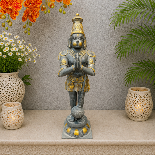 Brassaura® Brass Panchmukhi Hanuman Statue | Standing Hanuman Idol with Gada | Traditional Sacred Brass Sculpture for Home Temple, Spiritual Décor & Gifting | 23 Inches | 9 Kg