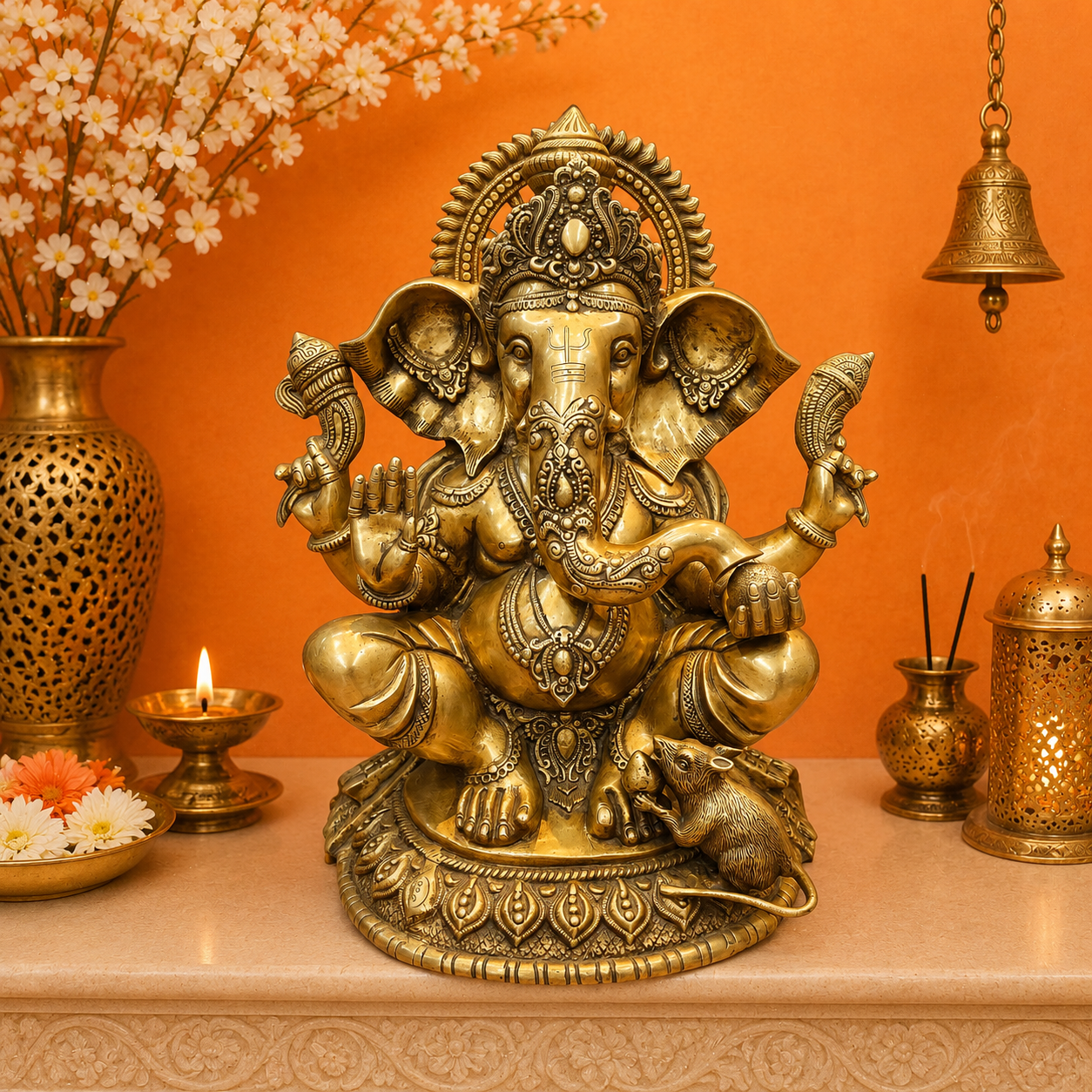 ब्रासोरा® वृंदावन वेणुगोपाल कृष्ण पीतल की प्रतिमा मोर के साथ | एंटीक नीला और सुनहरा रंग | ऊँचाई 20 इंच