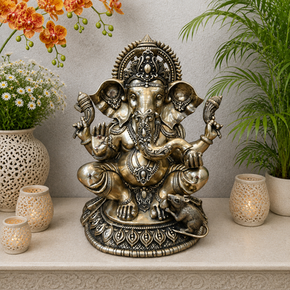 ब्रासोरा® वृंदावन वेणुगोपाल कृष्ण पीतल की प्रतिमा मोर के साथ | एंटीक नीला और सुनहरा रंग | ऊँचाई 20 इंच
