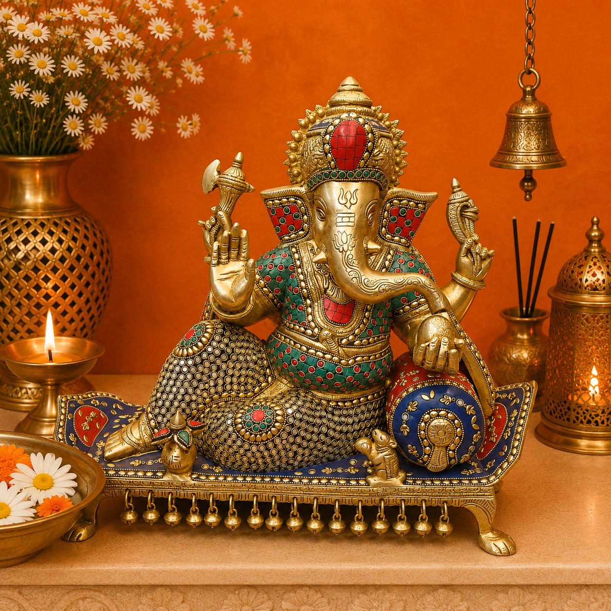 ब्रासोरा® वृंदावन वेणुगोपाल कृष्ण पीतल की प्रतिमा मोर के साथ | एंटीक नीला और सुनहरा रंग | ऊँचाई 20 इंच