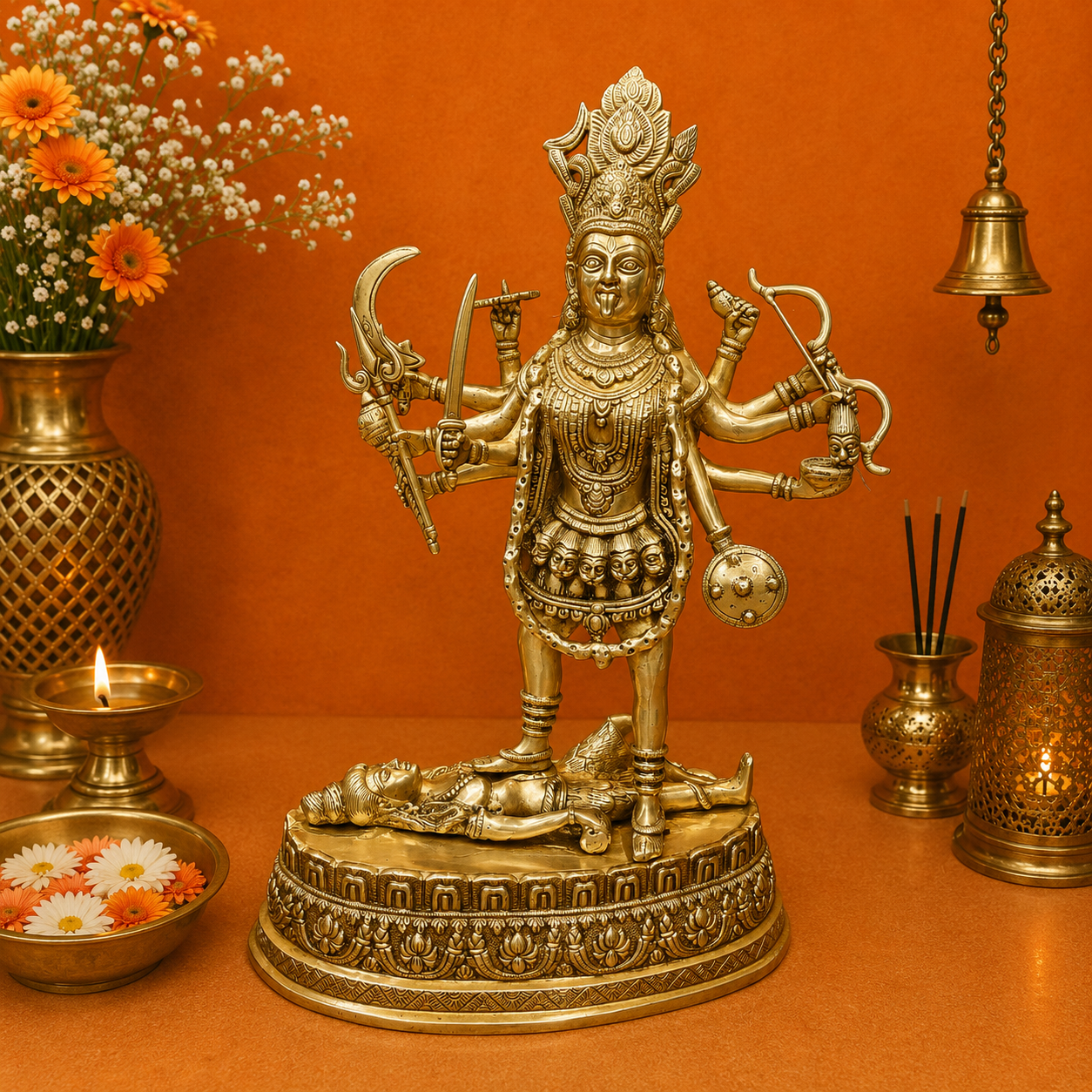 Brassaura® 27 Inch Brass Goddess Kali Statue | Handcrafted Maa Kali Idol for Home Temple, Pooja Room & Spiritual Décor | Antique Finish | 20 Kg