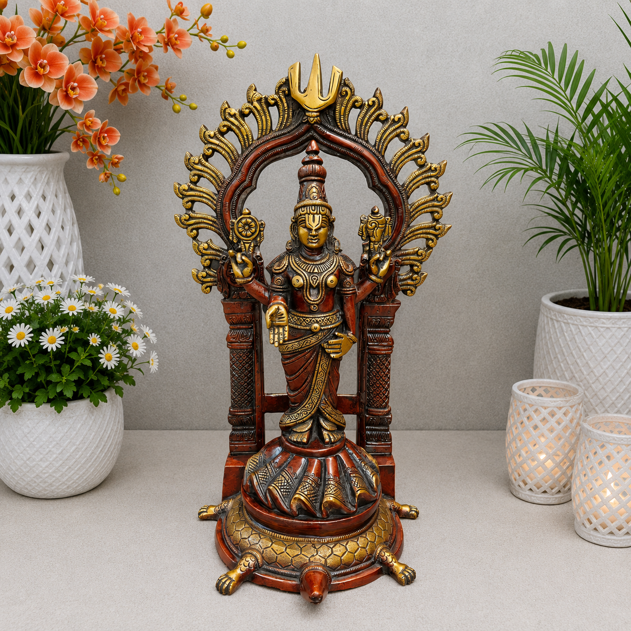 Brassaura® 16.5 Inch Brass Lord Venkateswara Statue | Handcrafted Tirupati Balaji Idol for Home Temple, Pooja Room & Spiritual Décor | Antique Finish | 7.5 Kg