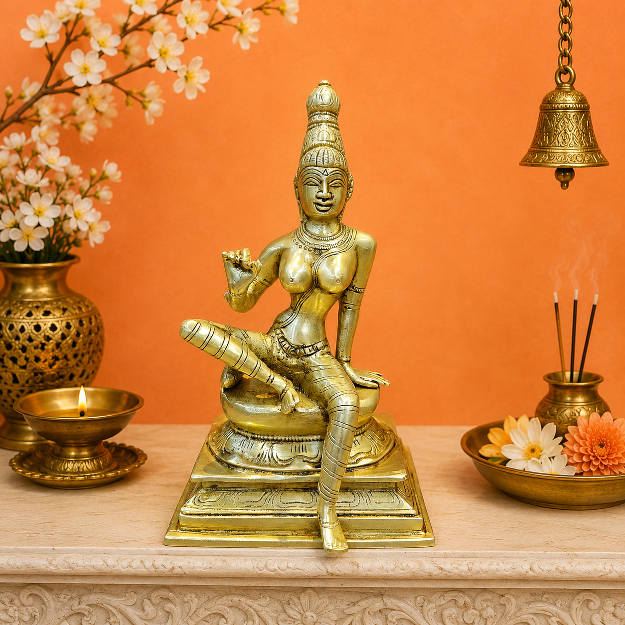 Brassaura® Brass Apsara Lady Statue | Traditional Dancing Lady Figurine | Elegant Brass Sculpture for Home Décor & Artistic Interiors | 8.5 Inches | 2.4 Kg