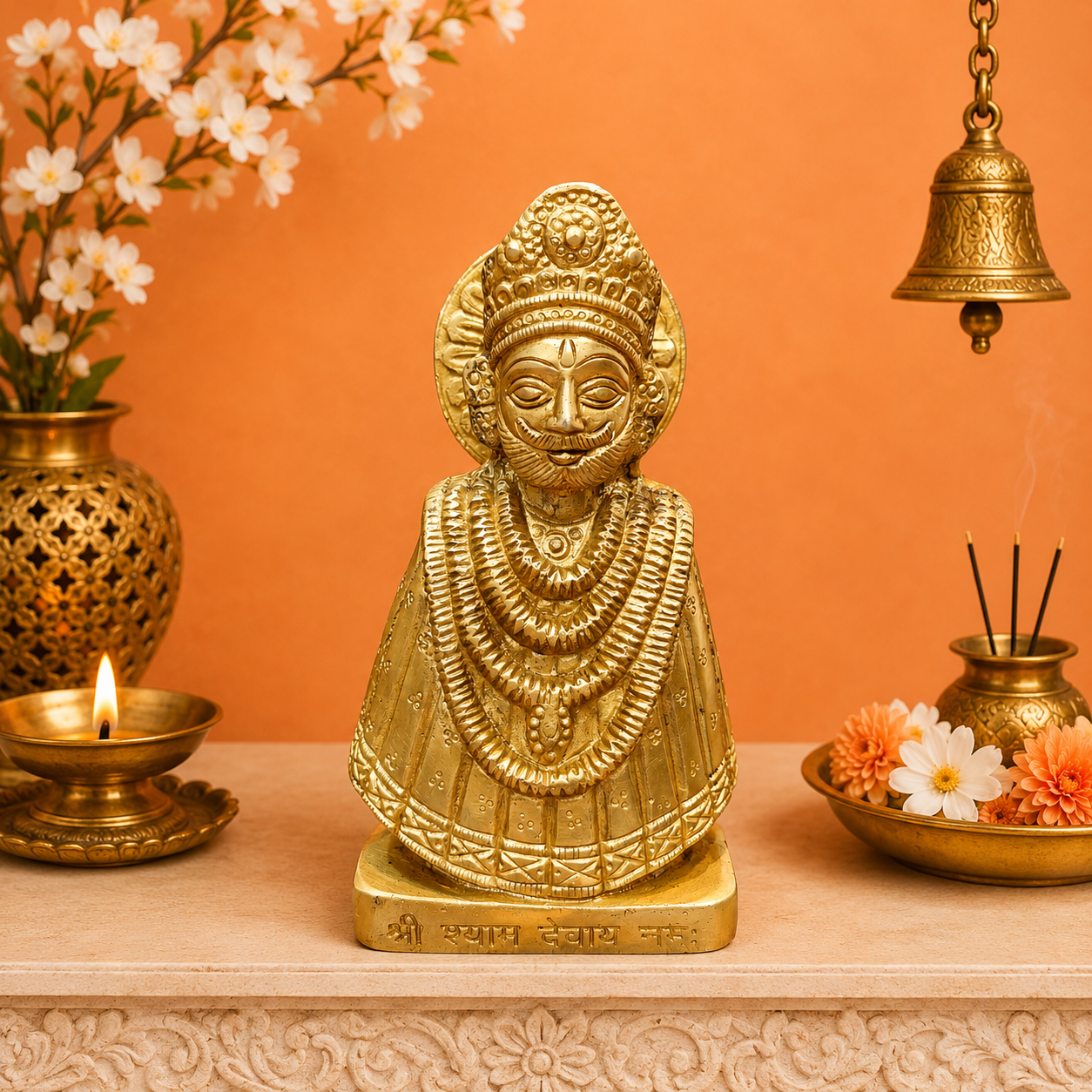 Brassaura® Brass Shyam Devay Namah Bust Statue | Traditional Devotional Brass Sculpture | Sacred Brass Idol for Home Temple, Spiritual Décor & Gifting | 6 Inches | 1.1 Kg
