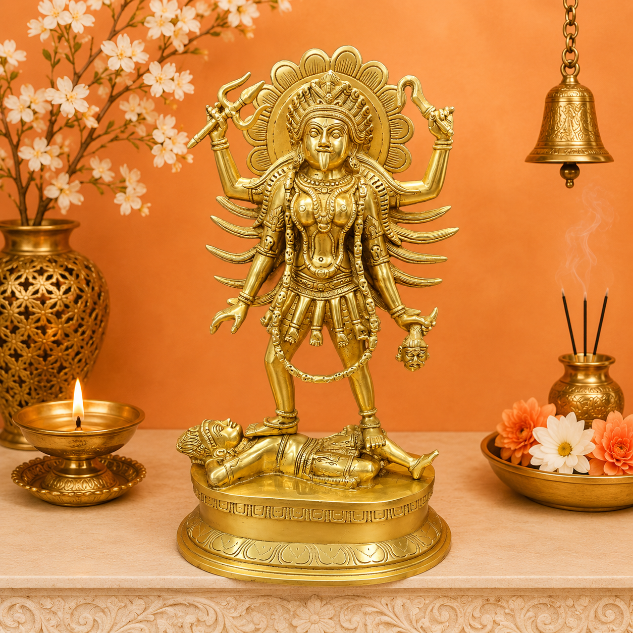 ब्रासोरा® वृंदावन वेणुगोपाल कृष्ण पीतल की प्रतिमा मोर के साथ | एंटीक नीला और सुनहरा रंग | ऊँचाई 20 इंच