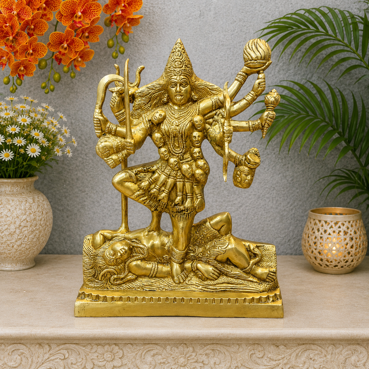 Brassaura® Brass Goddess Kali Statue | Traditional Maa Kali Murti Standing on Lord Shiva | Sacred Brass Sculpture for Home Temple, Spiritual Décor & Devotional Spaces | 12 Inches | 5 Kg