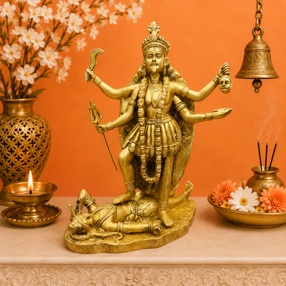 ब्रासोरा® वृंदावन वेणुगोपाल कृष्ण पीतल की प्रतिमा मोर के साथ | एंटीक नीला और सुनहरा रंग | ऊँचाई 20 इंच