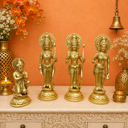 Brassaura® Handmade Brass Ram Darbar Idol Set with Hanuman | Ram, Sita, Lakshman & Hanuman Statue for Home Temple, Office & Pooja Room | Height 12.5 Inches | 10.5 Kg