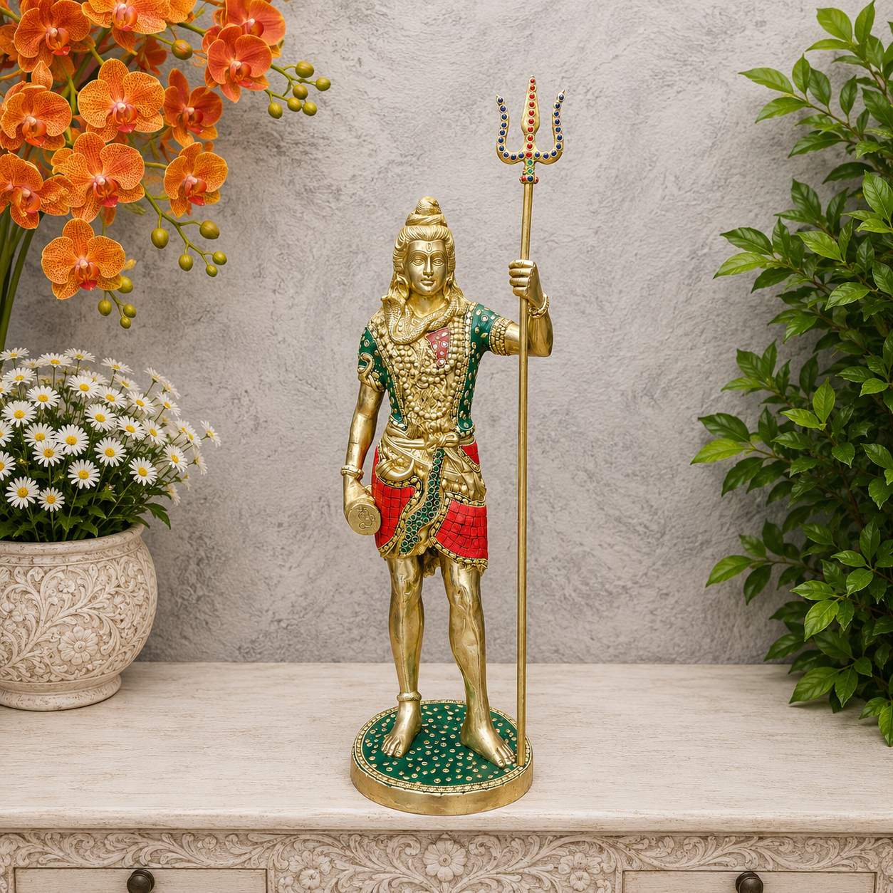 Brassaura® Handmade Brass Standing Lord Shiva Idol | Shiv Murti with Trishul for Home Temple, Office & Pooja Room | Height 24 Inches | 12 Kg