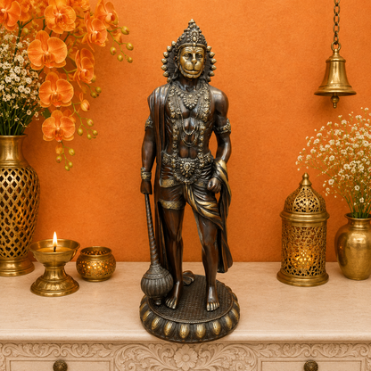 Brassaura® Handmade Brass Standing Hanuman Idol | Bajrangbali Murti with Gada for Home Temple, Office & Spiritual Décor | Height 23 Inches | 12 Kg
