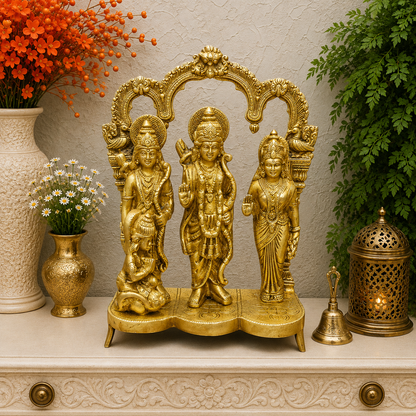 Brassaura® Brass Ram Darbar Idol with Lord Rama, Sita, Lakshman & Hanuman | Handcrafted Brass Murti for Home Temple, Pooja Room, Spiritual Décor & Gifting | 12 Inches | 4 Kg