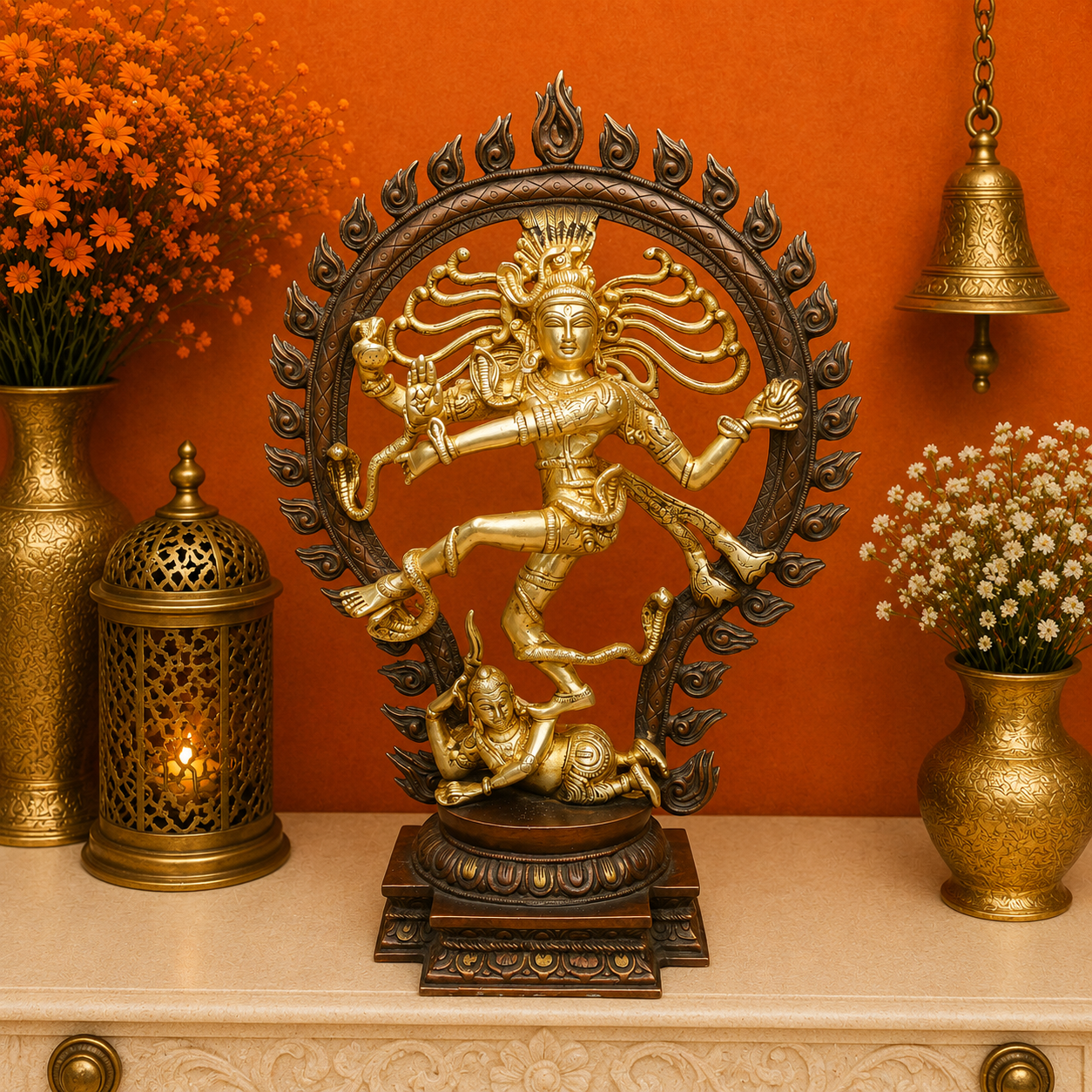 Brassaura® Brass Nataraja Statue | Lord Shiva Dancing Idol with Prabhamandala | Handcrafted Brass Shiv Tandav Murti for Home Temple, Office & Spiritual Décor | 20 Inches | 8.5 Kg
