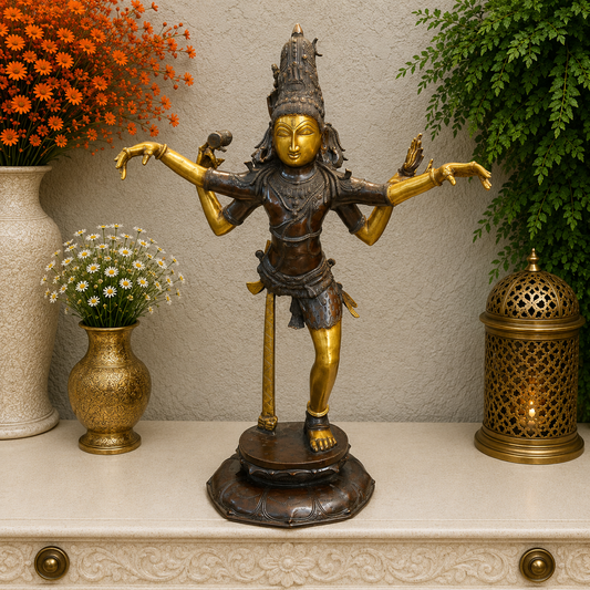 Brassaura® Brass Ardhanarishvara Idol | Handcrafted Ardhanareeshwar Statue | Lord Shiva & Goddess Parvati Brass Murti for Home Temple, Spiritual Décor & Gifting | 42 Inches | 32 Kg