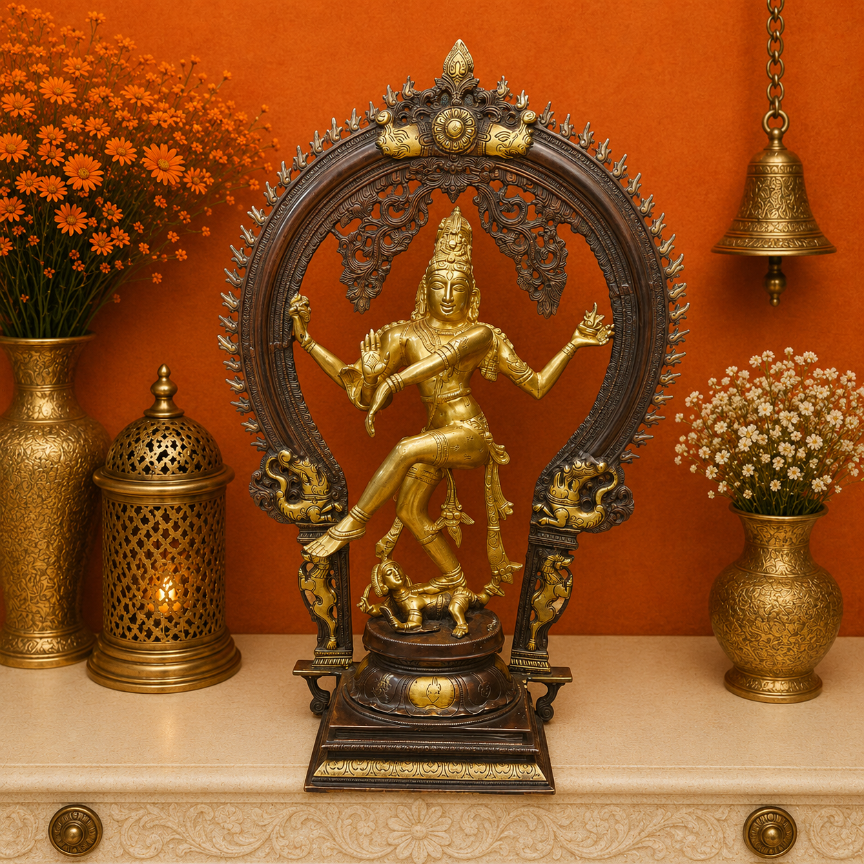 Brassaura® Brass Nataraja Idol with Prabhavali Frame | Handcrafted Dancing Lord Shiva Statue | Premium Brass Shiva Murti for Home Temple, Spiritual Décor & Gifting | 25 Inches | 14 Kg