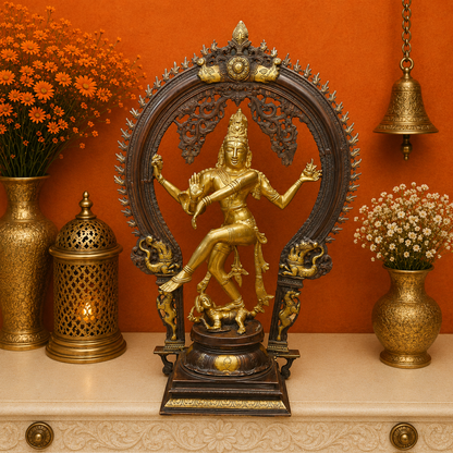 Brassaura® Brass Nataraja Idol with Prabhavali Frame | Handcrafted Dancing Lord Shiva Statue | Premium Brass Shiva Murti for Home Temple, Spiritual Décor & Gifting | 25 Inches | 14 Kg