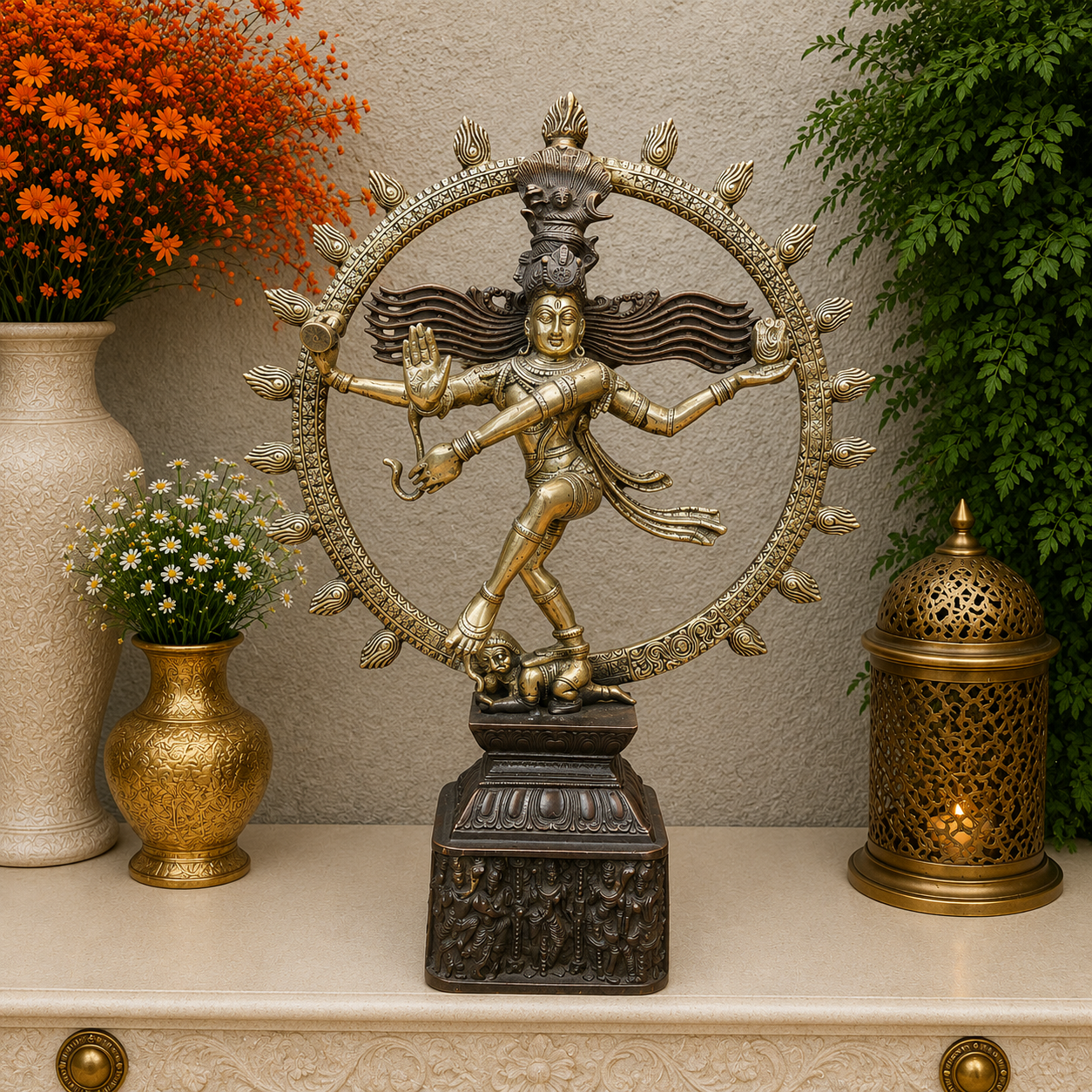 Brassaura® Brass Nataraja Idol with Prabhavali | Handcrafted Dancing Lord Shiva Statue | Premium Brass Shiva Murti for Home Temple, Spiritual Décor & Gifting | 22.5 Inches | 11 Kg