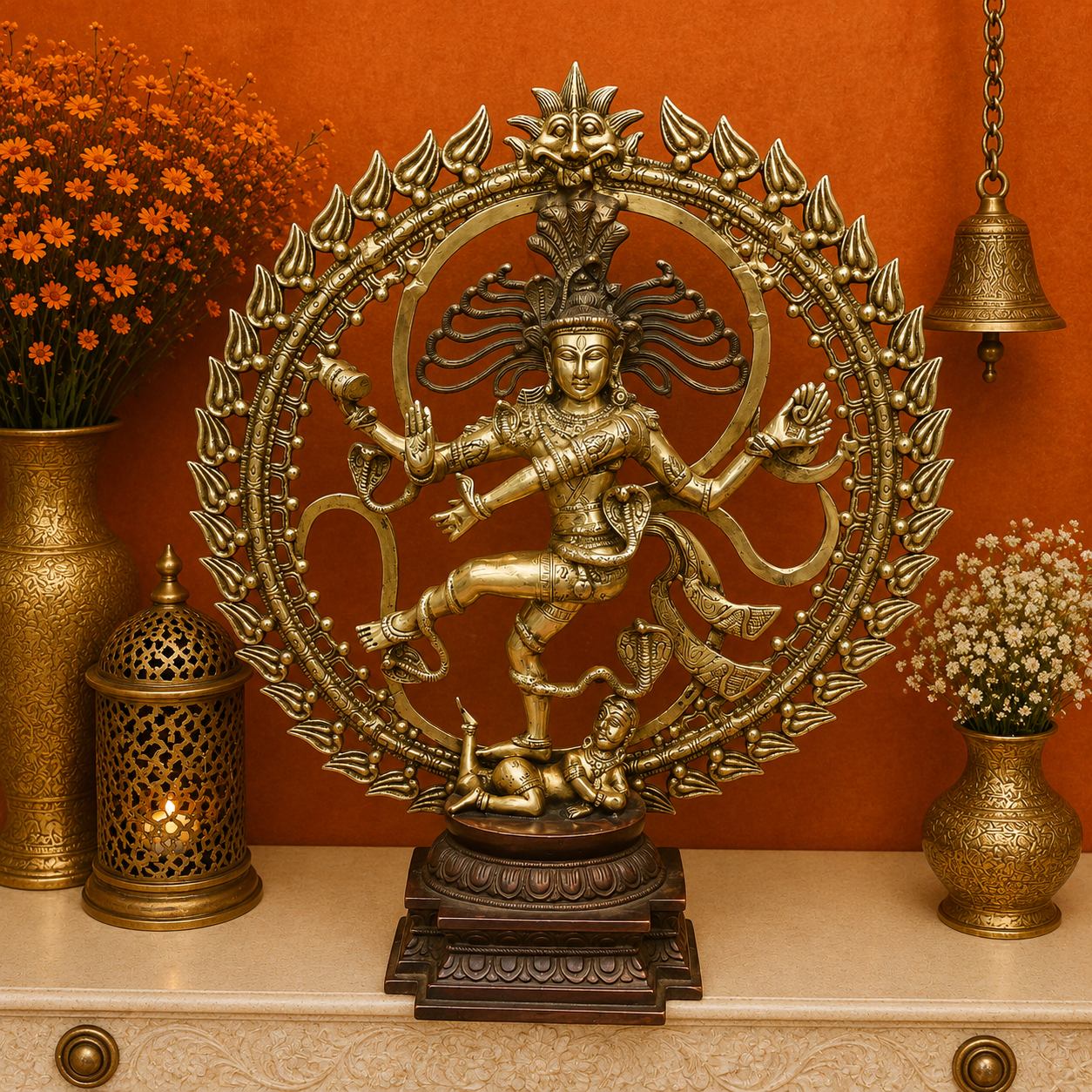 Brassaura® Brass Nataraja Idol with Ornate Prabhavali | Handcrafted Dancing Lord Shiva Statue | Premium Brass Shiva Murti for Home Temple, Spiritual Décor & Gifting | 24 Inches | 12 Kg