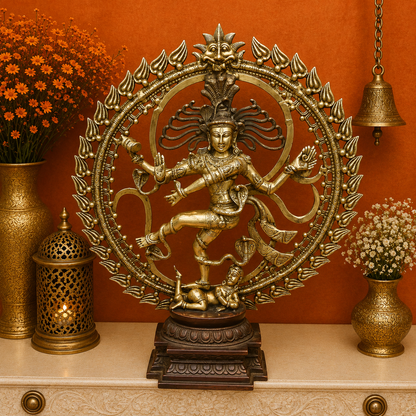 Brassaura® Brass Nataraja Idol with Ornate Prabhavali | Handcrafted Dancing Lord Shiva Statue | Premium Brass Shiva Murti for Home Temple, Spiritual Décor & Gifting | 24 Inches | 12 Kg