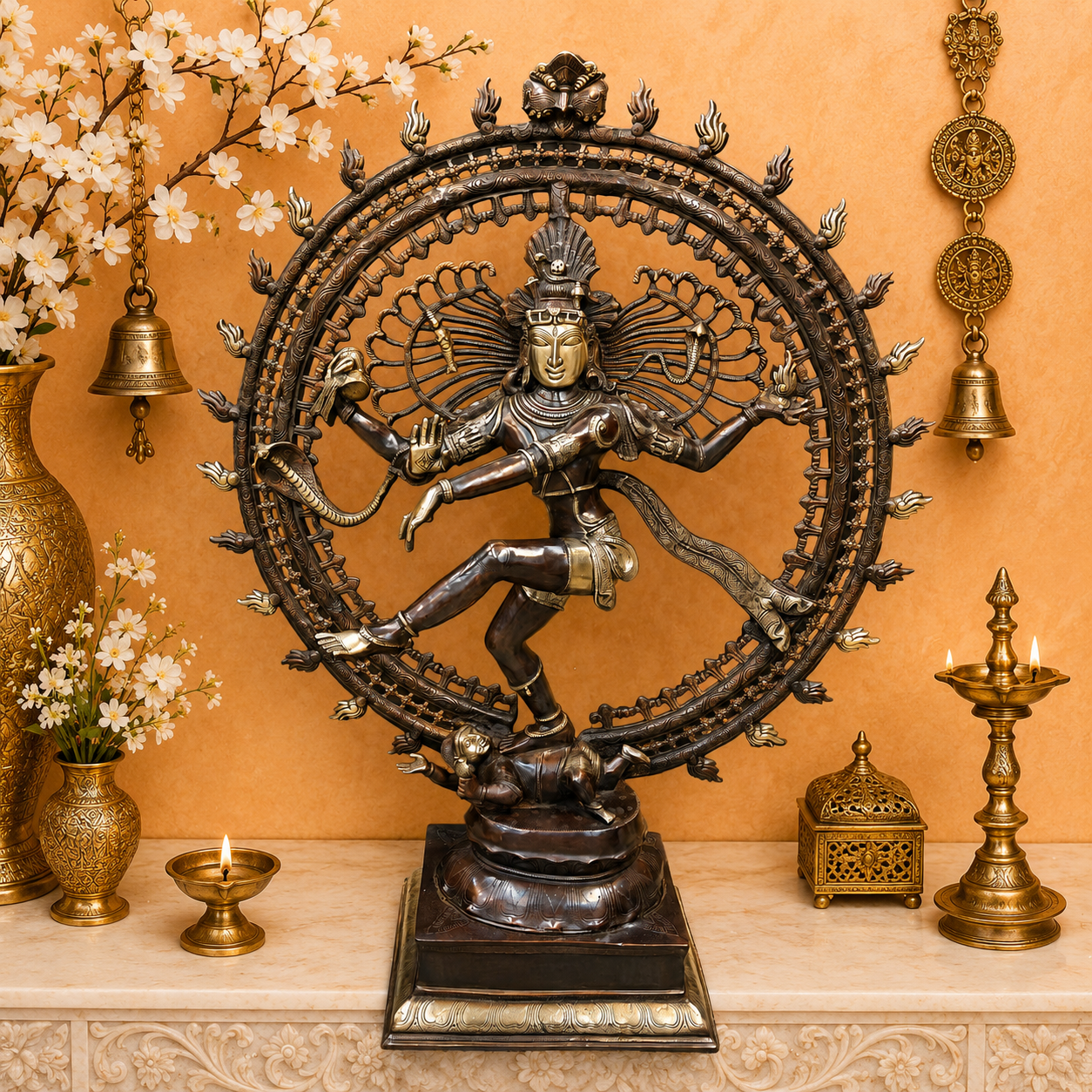 Brassaura® Brass Nataraja Statue | Lord Shiva Nataraj Dancing Idol with Prabhavali | Handcrafted Premium Brass Murti for Home Temple, Spiritual Décor & Gifting | 48 Inches | 55 Kg