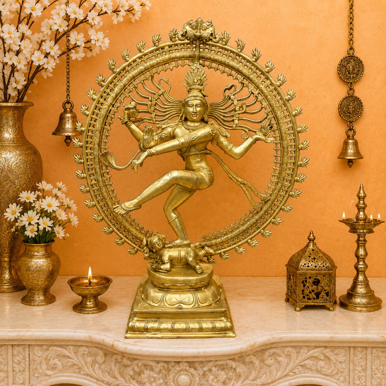 Brassaura® Brass Nataraja Statue | Lord Shiva Nataraj Dancing Idol with Prabhavali | Handcrafted Premium Brass Murti for Home Temple, Spiritual Décor & Gifting | 36 Inches | 32 Kg