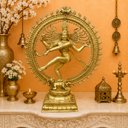 Brassaura® Brass Nataraja Statue | Lord Shiva Nataraj Dancing Idol with Prabhavali | Handcrafted Premium Brass Murti for Home Temple, Spiritual Décor & Gifting | 36 Inches | 32 Kg