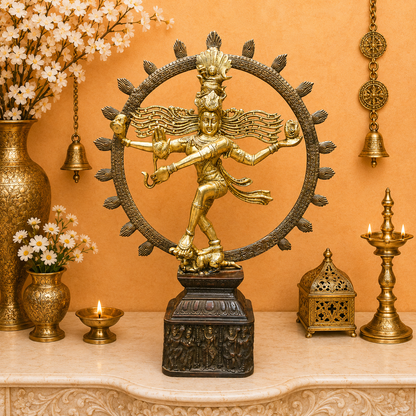 Brassaura® Brass Lord Nataraja Statue | Dancing Shiva Idol with Ornate Pedestal | Handcrafted Brass Sculpture for Home Temple, Spiritual Décor & Gifting | 22.5 Inches | 11 Kg