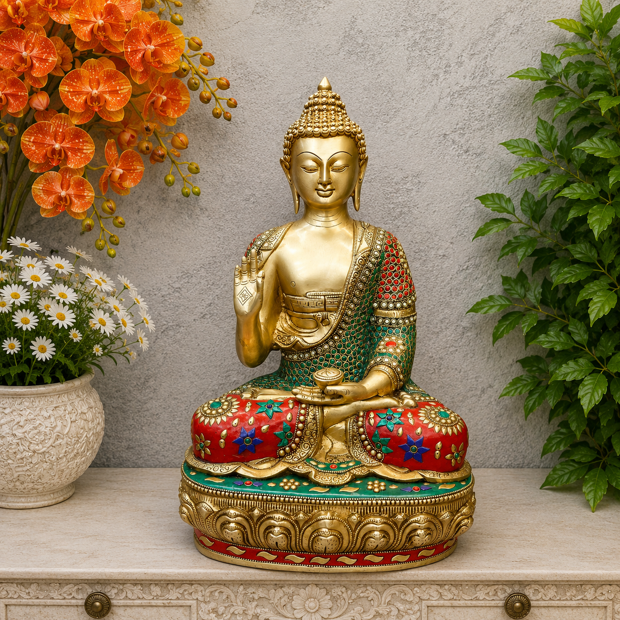 Brassaura® Handmade Brass Meditating Buddha Idol | Decorative Buddha Statue for Home, Office, Living Room & Meditation Décor | Height 16 Inches | 11 Kg