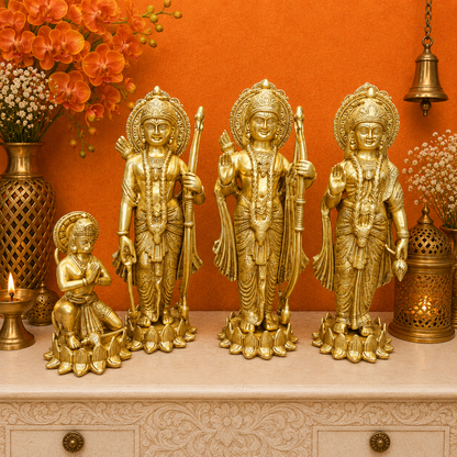 Brassaura® Handmade Brass Ram Darbar Idol Set with Hanuman | Lord Rama, Sita, Lakshman & Hanuman Statue for Home Temple & Pooja Room | Height 17 Inches | 19 Kg