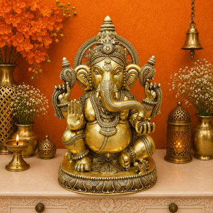 Brassaura® Handmade Brass Lord Ganesha Idol | Ganpati Murti for Home Temple, Pooja Room & Living Room Décor | Height 20 Inches | 23 Kg