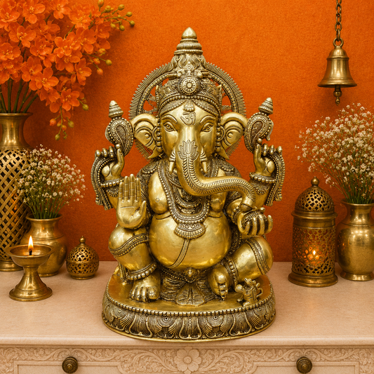 Brassaura® Handmade Brass Lord Ganesha Idol | Ganpati Murti for Home Temple, Pooja Room & Living Room Décor | Height 20 Inches | 23 Kg