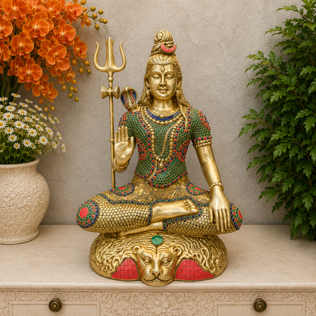 Brassaura® Handmade Brass Meditating Lord Shiva Idol | Shiv Shankar Murti for Home Temple, Living Room & Spiritual Décor | Height 24 Inches | 17.5 Kg