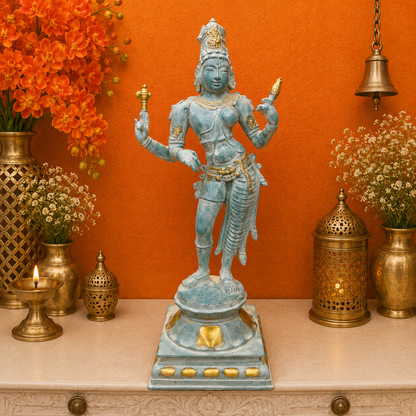 Brassaura® Handmade Brass Ardhanarishvara Idol | Ardhanareeswara Murti for Home Temple, Living Room & Spiritual Décor | Height 24 Inches | 11.5 Kg